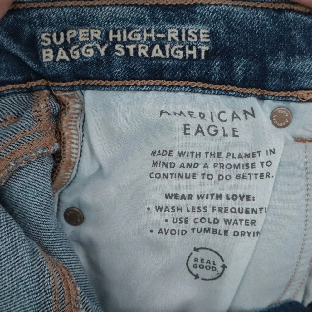 American Eagle Womens Sz 000 Reg High Waisted Cargo Jeans Medium Wash Y2K 90s